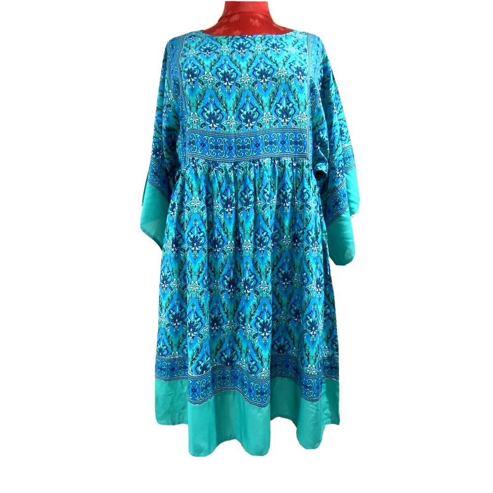 NEW R Vivimos Boho dress kimono sleeves green blue Batik print casual size S